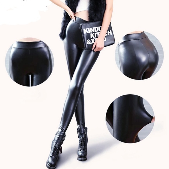 High Waisted Foux Leather Skinny Leggings - Picture 4 of 8